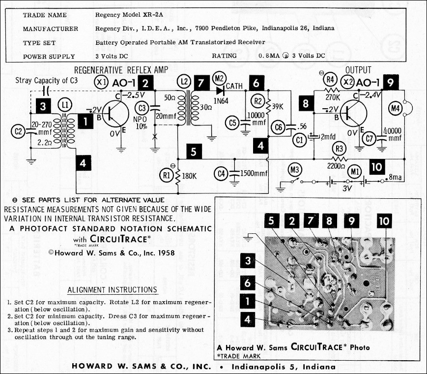 Regency XR-2A Transistor Radio Electrolytic Recap Kit Parts & Documents 