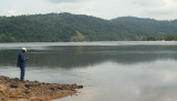 Phoning for the ferry at the Ogoué River, Gabon