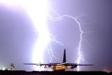 USAF C-130 Hercules and massive lightning at Balad Air Base, Iraq