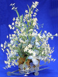 Silk Flowers in the Silver Wheel Barrow