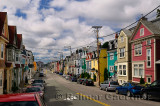 Colorful clapboard houses on Gower Street in downtown St. John`s Newfoundland