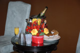Fruit, muffins, orange juice and champagne!