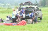 The transition from the paddle to the mt. bike was a grassy lot