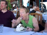 Mary eats for the camera