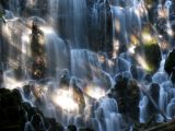 Ramona Falls and rainbow lighting at sunset