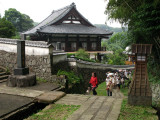 Tour group walking up the temple slope