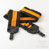 01 Vintage Kaiser Wide Camera Strap Orange and Black Strip with Locking Strap Lugs.jpg