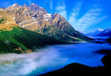 Fog over Peyto Lake, Banff National Park, Alberta, Canada