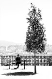 People in town - b&w