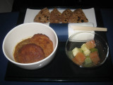 ANA flight: Arrival snack - traditional lamb keema masala and fresh seasonal fruit