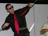 Hot cobalt glass! Pulling and twisting a section of the cane.