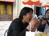 Aki got a clam chowder bowl AND a MASSIVE burger. That boy could eat!