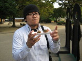 This is takoyaki, which Brendon and I loved. Taco = octopus, yaki = fried. Little stands all over Japan whip up these balls.