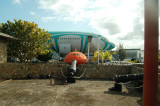 Cannon, bubble boat, and airliner