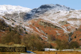 Waterfall down from Easedale tarn right, Greathead Crag ahead