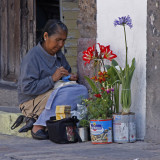 Crocheting while Selling Flowers
