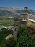 Clock tower and the sheer castle walls