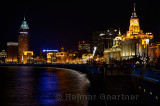 Night lights on the Bund looking south at Huangpo River Shanghai China