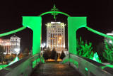 The colors of the fountains in Independence Park change