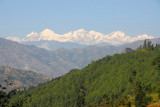 Ganesh Himal (7405m/24,294ft), Pabil (7110m/23,326ft), Lapsang Karbo (7429m/24,372ft) - from Prithvi Highway west of KTM