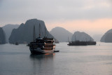 Bhaya luxury junk at dusk, Halong Bay