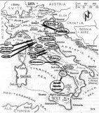 The places we visited on this trip to Italy are circled.