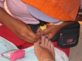 I always do blue nail polish with little flowers