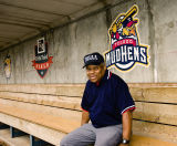 Umpire rests in the Dugout