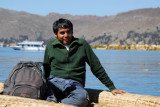 On a reed boat for a paddle to a neighboring island