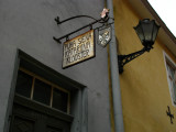 Lantern and rustic sign