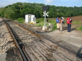 Crossing the train track in Sarria