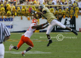 Tech freshman S Morgan Burnett leaps in front of Clemson WR Kelly…