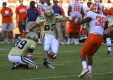 Tech PK Travis Bell boots a field goal out of the hold of P Durant Brooks