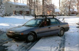Teacher setting out for long drive to school.