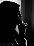 Girl on ferry in silhouette