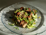 Spiralized Zucchini with Teriyaki-Pineapple Meatballs, Onions, Mushrooms & Garlic