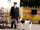 Williton Stationmaster and his two dogs.
