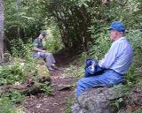 Ed Collins, Charlie Larus at the Mossy Log Cafe -- most of the azaleas are just past it