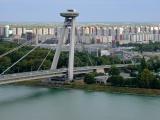 Danube bridge with panoramic restaurant on top at Bratislava