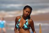 Girl on beach with wet hair