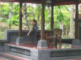 Moe (from Japan) sitting at pool area