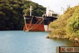 Very large ships, quite small river.