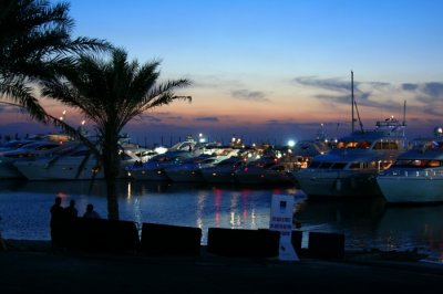 Dubai boat show at sunset UAE