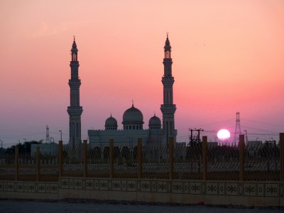 Mosque in sunset in Abu Dhabi UAE
