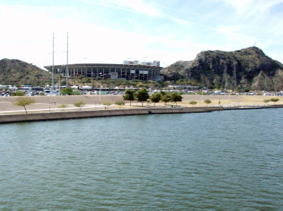 View of the finish area from across the river
