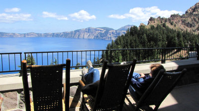 Relaxing on the Crater Lake Lodge Patio