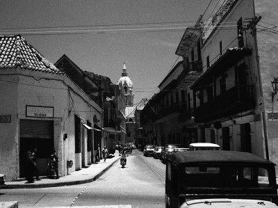 Old Town street scene and Cathedral of Cartagena