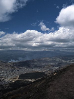 View of Quito from mountains behind the city