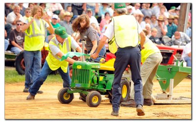 Luckly no one was hurt. Note the track official who should not be on the job!