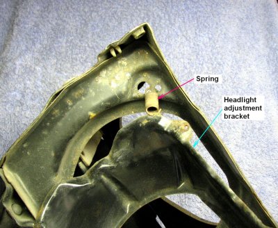 Headlight adjustment bracket spring